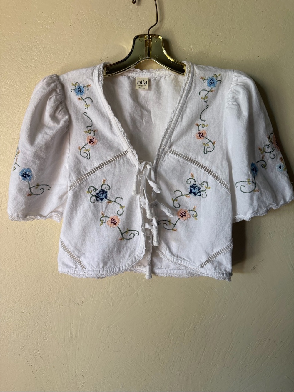 Bila marilla top Cotten rayon linen blend medium embroidered cross-stitch top - Picture 5 of 9